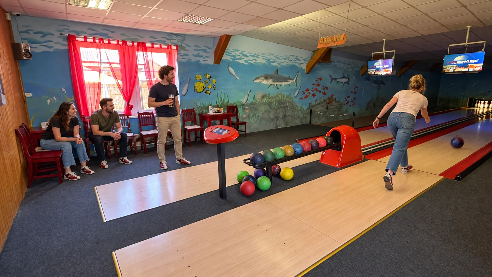 Bowlingové dráhy a přátelé při hře